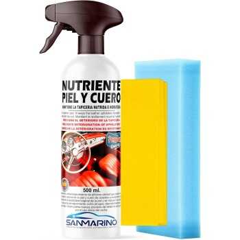 limpieza de tapiceria - Nutriente hidratante piel y cuero con pistola 500ml + bayeta + esponja, Sanmarino 23821