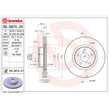discos de freno coche - Disco de freno BREMBO 09567424