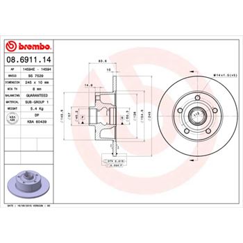 discos de freno coche - Disco de freno BREMBO 08691114
