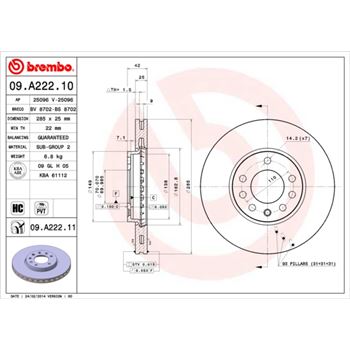 discos de freno coche - Disco de freno BREMBO 09A22210