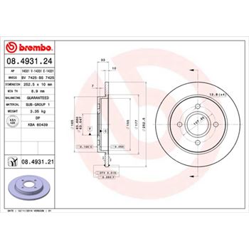 discos de freno coche - Disco de freno BREMBO 08493124