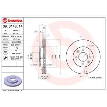 discos de freno coche - Disco de freno BREMBO 09314814