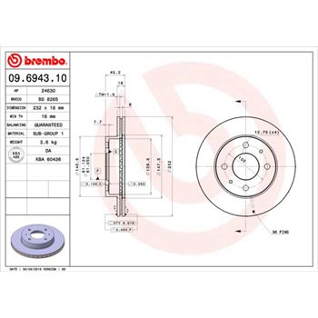 discos de freno coche - Disco de freno BREMBO 09694310