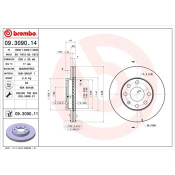 discos de freno coche - Disco de freno BREMBO 09309014