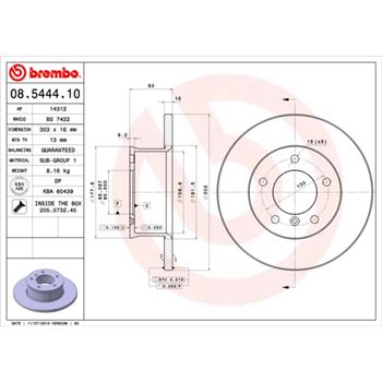 discos de freno coche - Disco de freno BREMBO 08544410