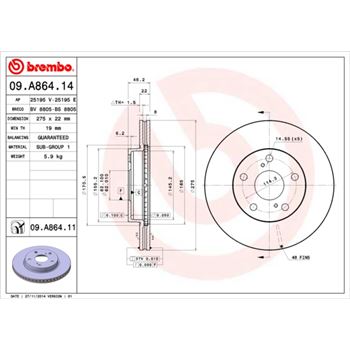 discos de freno coche - Disco de freno BREMBO 09A86414