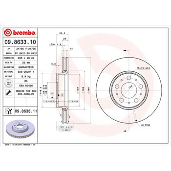 discos de freno coche - Disco de freno BREMBO 09863310