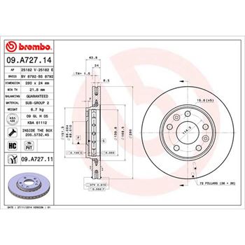 discos de freno coche - Disco de freno BREMBO 09A72714
