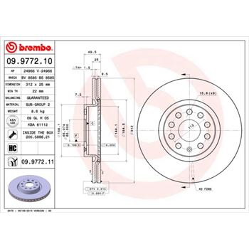 discos de freno coche - Disco de freno BREMBO 09977210