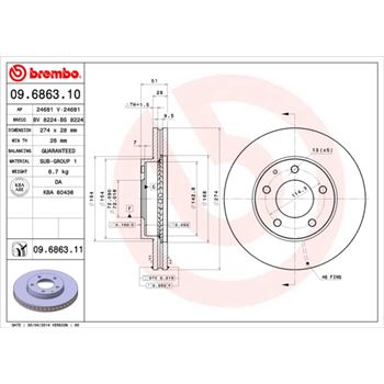 discos de freno coche - Disco de freno BREMBO 09686310