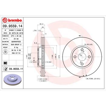 discos de freno coche - Disco de freno BREMBO 09955914