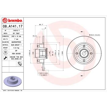 discos de freno coche - Disco de freno BREMBO 08A14117