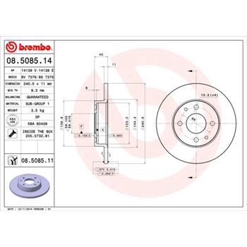 discos de freno coche - Disco de freno BREMBO 08508514