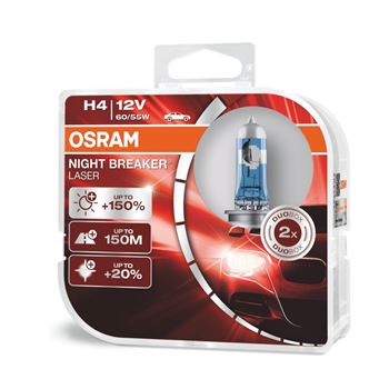 iluminacion coche - Lámpara H4 12V 60/55W P43t 3900K Night Breaker Laser (Set de 2) | OSRAM 64193NL-HCB
