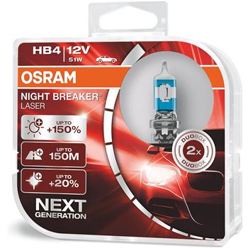 iluminacion coche - Lámpara HB4 12V 51W P22d Night Breaker Laser (Set de 2) | OSRAM 9006NL-HCB