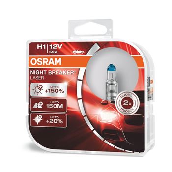 iluminacion coche - Lámpara H1 12V 55W P14.5s 3200K Night Breaker Laser (Set de 2) | OSRAM 64150NL-HCB