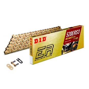 cadenas y enganches - Cadena DID 520ERS3 con 100 eslabones color oro y enganche tipo clip