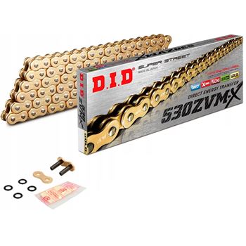 cadenas y enganches - Cadena DID 530ZVM-X con 114 eslabones color oro y enganche tipo remache