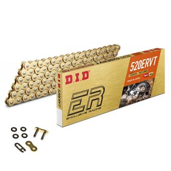 cadenas y enganches - Cadena DID 520ERVT con 120 eslabones color oro y enganche tipo clip
