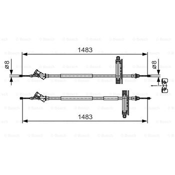 palancas cables frenado - Cable de accionamiento, freno de estacionamiento BOSCH 1987477930