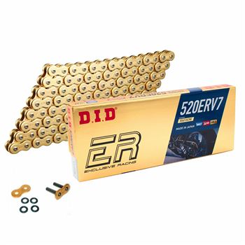 cadenas y enganches - Cadena DID 520ERV7 con 136 eslabones color oro y enganche tipo remache